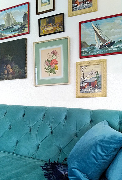 Gallery wall, vintage paint by numbers